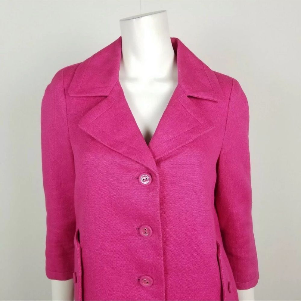 EUC Talbots Womens Size 2 Hot Pink 3/4 Sleeve Linen Career Blazer Jacket